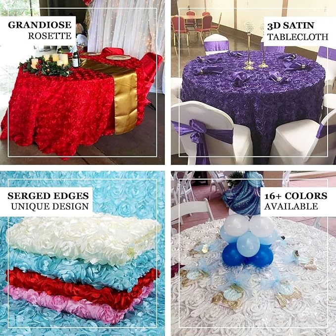Efavormart 120" Wholesale Round Table Cover Purple Grandiose Rosette 3D Satin Tablecloth for Wedding Party Event Decoration