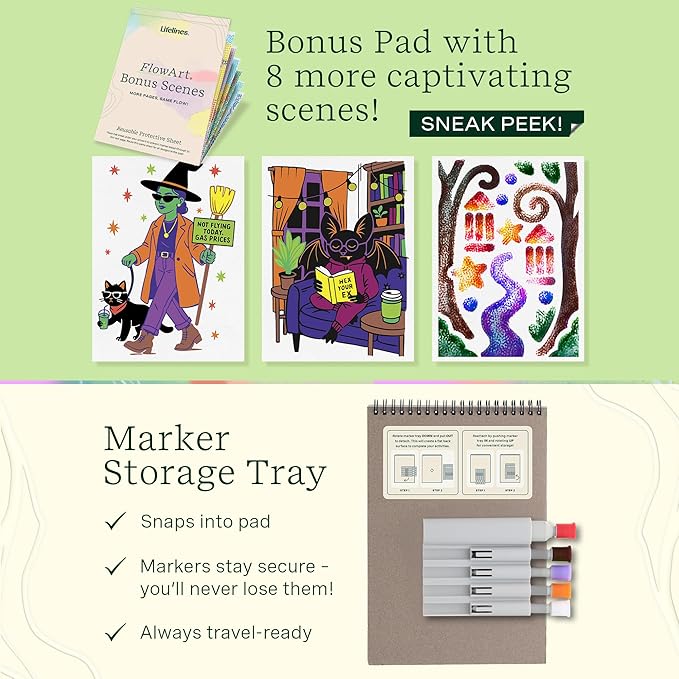 Lifelines FlowArt Activity Pad, 2-Pack Fall Set + Bonus Pad - Guided Art Meditations with Markers - Illuminate & Create and Pogo-Dot - Coloring Books for Teens, Adults & Seniors