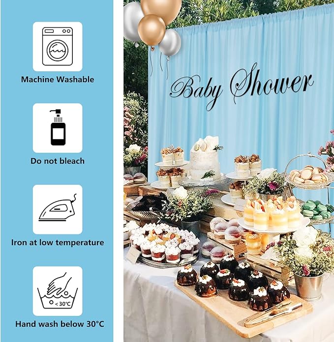 MYSKY HOME 20ft x 10ft Light Blue Backdrop Curtains for Parties, Wedding, Stage - Rod Pocket Sliding Drapes, Photography Backdrop for Baby Showers (5ft x 10ft, 4 Panels)