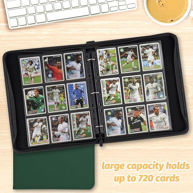 Trading Card Binder, 720 Pockets Card Binder, 9-Poccket Sided Pocket Sports Card Binder, Premium Card Binders Compatible with MTG, TCG, Baseball Cards(Dark Green)