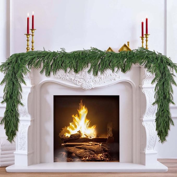 4Pack 6FT Real Touch Norfolk Pine Garland – Artificial Greenery Christmas Garland for Indoor Outdoor Christmas Mantel Table Staircase & Holiday Winter Decorations