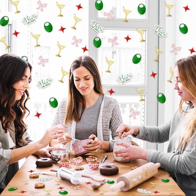 250Pcs A Tini Bit Older Party Decoration Martini Olive Bow Table Confetti 5 Designs Paper Scatter Sprinkle Confetti for Birthday Bach Party Cocktail Decor