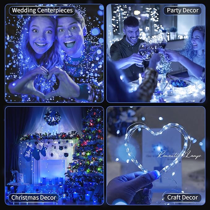 20 Pack LED Fairy Lights Battery Operated,3 Features Blinking Slowly Blinking & just on 7FT 20 LED Waterproof Mini Twinkle String Lights for Wedding Mason Jars Party Christmas Decorations,Blue