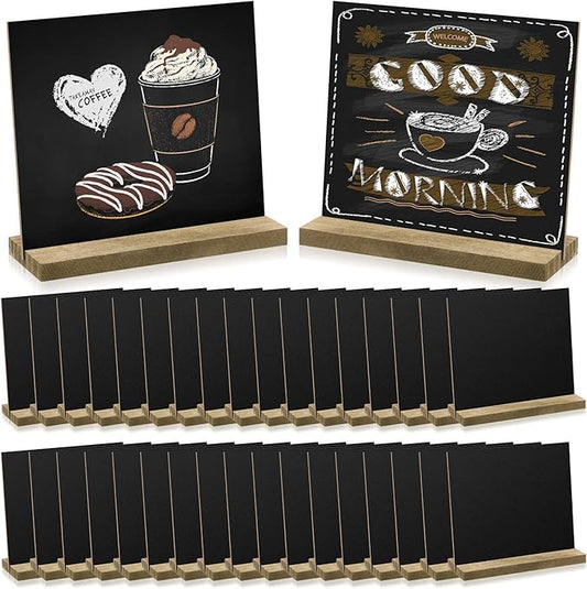 Queekay 36 Pcs Mini Chalkboard Signs Tabletop with Stand 5 x 6 Inch Wooden Chalkboard Sign Vintage Chalk Board Sign Decorative Centerpieces for Food Signs Table Numbers Message Boards Party Supplies