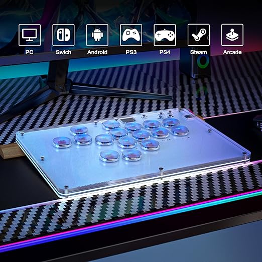 ARCCI Arcade Stick Leverkless Controller 16 Keys, All-Buttom Custom RGB Fight Stick Pad with Hot-swap Low-Profile Red Switch, SOCD & Turbo Functions, Arcade Fighting Stick for PC/Ps3/Ps4/Steam/Switch