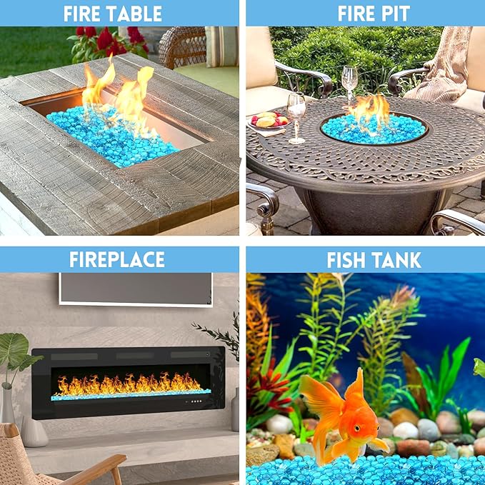 Fire Glass for Propane Fire Pit, Fireplace and Outdoor Decorative. Caribbean Blue Round Firepit Rocks 20 Pounds, 3/4 Inch High Luster Glass Beads