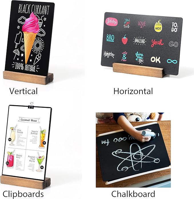 3 Pack 8.7x12 in Desktop Small Chalkboard Sign with Wood Base