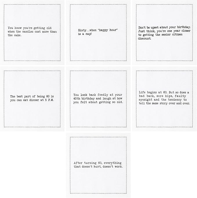 Five Star Napkins 60th Birthday Quotes White Cotton Cocktail Napkins, Beverage Napkins, Bar Napkins, Cloth Napkins, Party Napkins, Events, Holidays, Weddings, Birthdays, Disposable, 4.5" x 4.5"- (50x)
