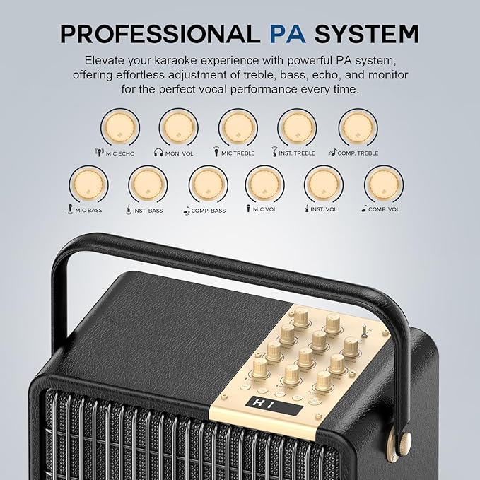 L400 Professional Karaoke Machine with 2 UHF Wireless Microphones for Adults, 320W Peak Bluetooth Speaker PA System with Bass/Treble Adjustment for Home Party Wedding Outdoor Christmas Events