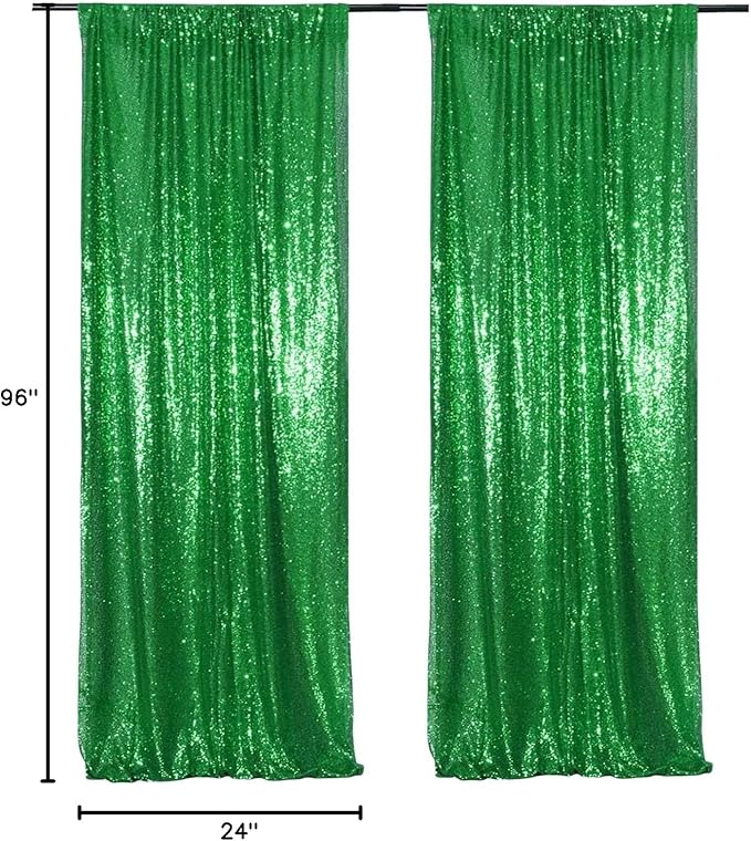 Poise3EHome Green Sequin Backdrop Curtain, 2 Panels 2FTx8FT Glitter Background for Party Halloween Birthday Party Baby Shower Wedding Christmas Thanksgiving Holiday Festival Decor