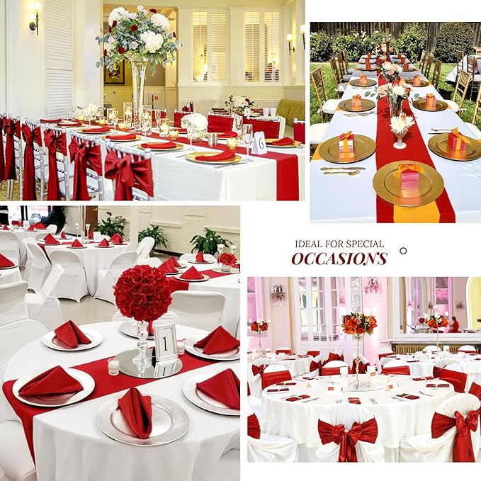 20 Pack Red Satin Table Runner,12 x 108 inch Long Premium Smooth Red Table Runners for Wedding, Banquets, Birthday, Party, Engagements,Table Runners fit Rectangle and Round Table