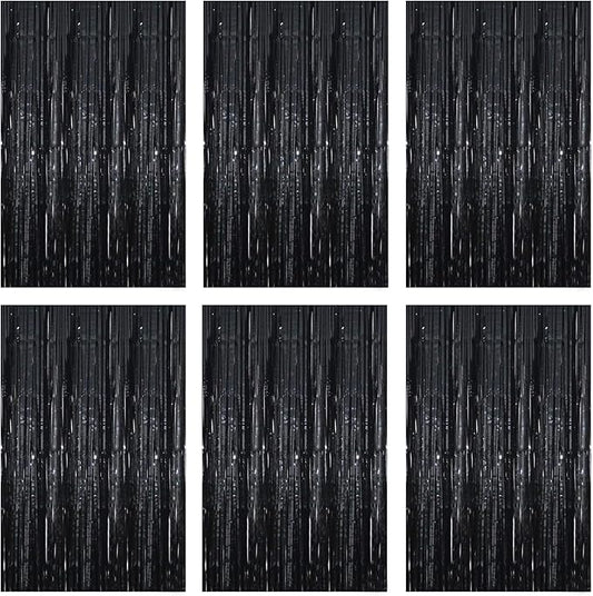 Black Foil Fringe Curtain 3.3×8.3FT 6 Packs, Metallic Tinsel Curtains Party Streamers for Birthday Graduation Baby Shower Decoration (6pcs,3.3FT×8.3FT, Black)