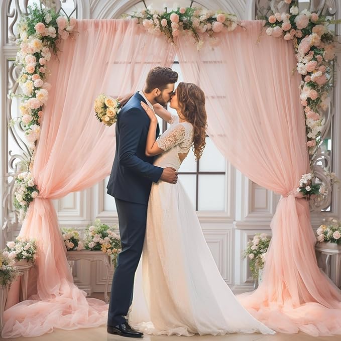 10x10 Peach Tulle Backdrop Curtains for Parties, Sheer Backdrop Curtain Wedding Photo Background Drapes for Baby Shower Photography Birthday Party