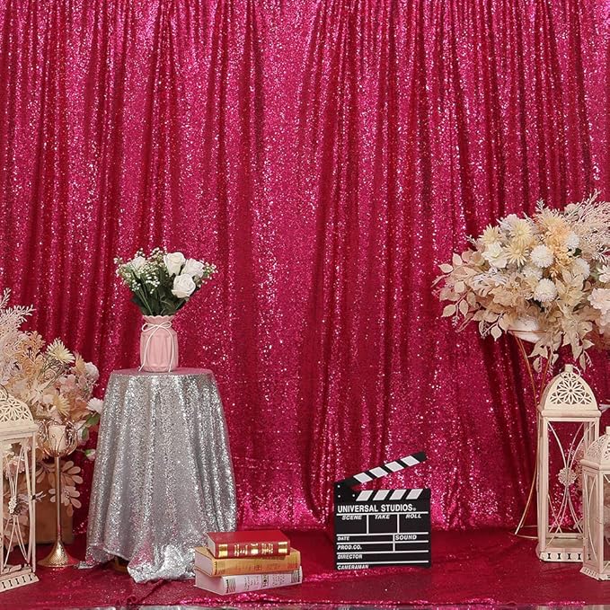 Eternal Beauty Hot Pink Sequin Backdrop, 6x8 Ft Glitter Background Curtains for Shimmer Photography Party Wedding Birthday Back Drop Decor