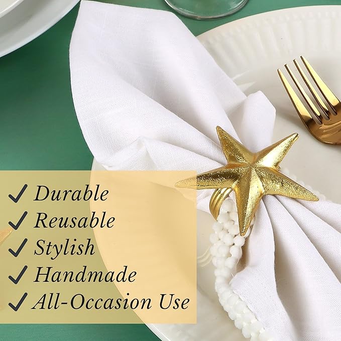 Napkin Rings Set of 12, Star Shaped Napkin Holder, Metal Serviette Rings, Gold Napkin Rings, Farmhouse Table Accessories for Dining Table, Weddings, Parties & Home Décor, Durable - ALPHA Living HOME