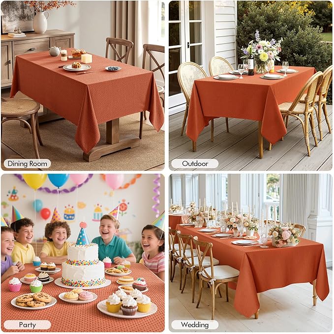 MIULEE Fall Tablecloth Burnt Orange Linen Cottton Table Cloth Rectangle Waterproof Spillproof Cross-Star Textured Decorative Farmhouse Style for Dining Party Weddings 60x84 Inch