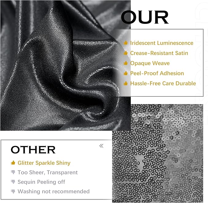 PartyVillage 10x10FT Black Sequin Backdrop Curtain -2 Panels 5x10FT Wrinkle Free Shimmer Back Drop Cloth, Glitter Backdrop Drapes for Photography, Birthday, Wedding, Graduation Background