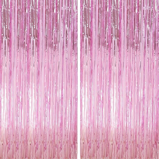 Crosize 8 Pack 3.3 x 9.9 ft Pink Foil Fringe Curtains Party Decorations, Pink Tinsel Curtain Backdrop for Parties, Door Streamers, Glitter Streamer Backdrop for Birthday Decoration