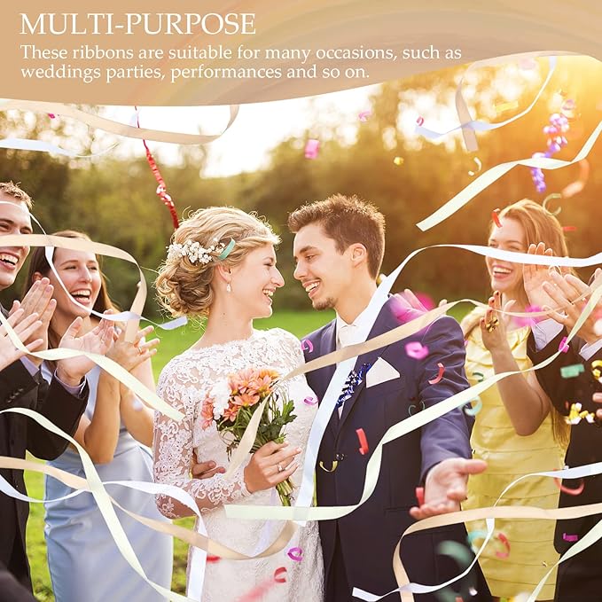 Boao 40 Pieces Mixed Color Ribbon Sticks with Bell, Ribbon Sticks for Stick Party, Streamers for Wedding Birthday Party Celebration Baby Shower Favors(White, Beige, Champagne)