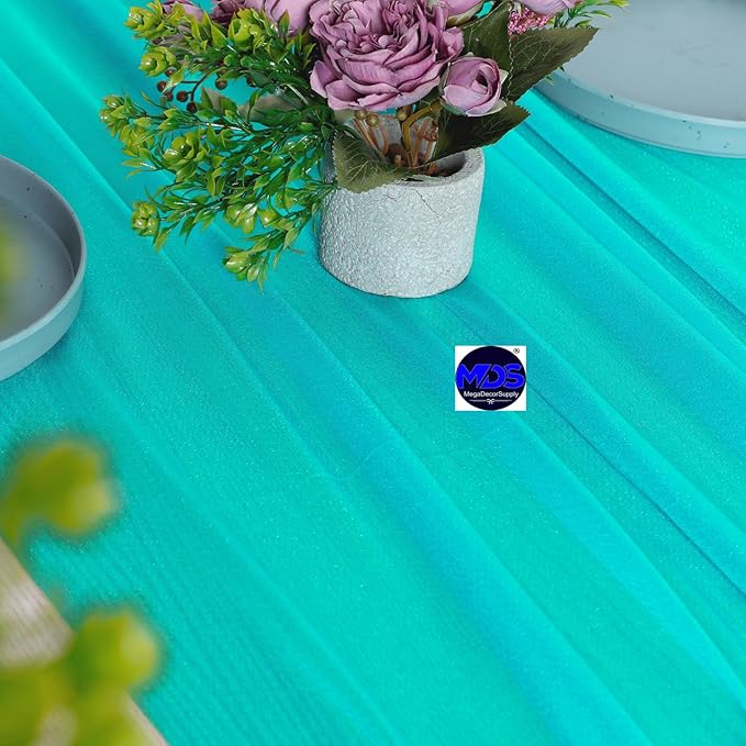MDS Halloween Chiffon Table Runner - 10 Pack, 29 x 170 Inches, 14ft Each - Sheer Spooky Table Runners for Haunted House Parties, Trick-or-Treat Tables, Witchy Décor, Wedding & Events - Peacock Blue