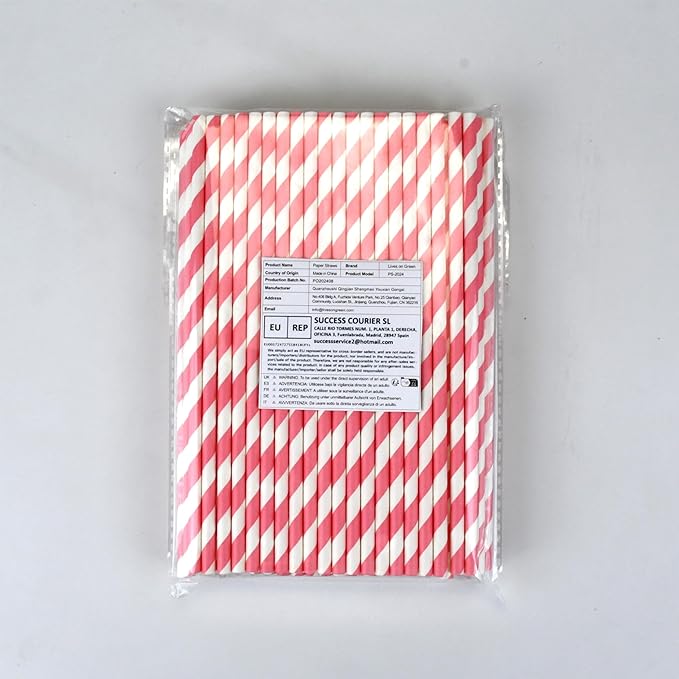 Pink White Striped Paper Drinking Straws 7.75 inch 100 Counts - for Cocktail, Party, Wedding, Baby Shower, Decoration, Crafts