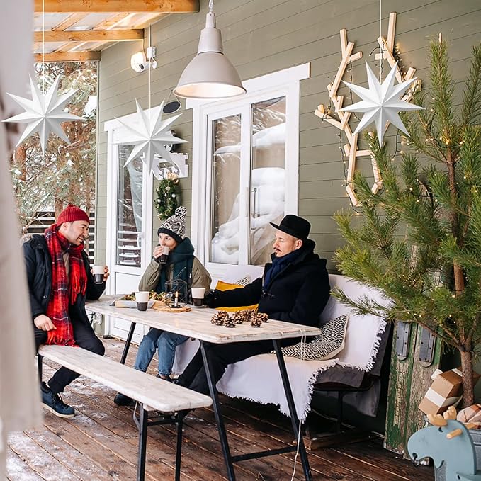Easy Joy 3Pcs 9-Pointed Paper Star Lanterns 12 Inch Hanging Lampshade Wedding Birthday Christmas Home Party Decoration