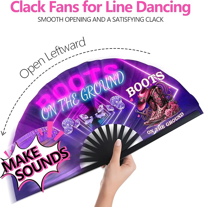Boots On The Ground Hand Fan,Where Them Fans At Folding Fans,Clapping Clacking Fans For Line Dancing Unique Oriainal Pattern for Party Props Perfect Gifts for Line Dance Lover (Style 9)