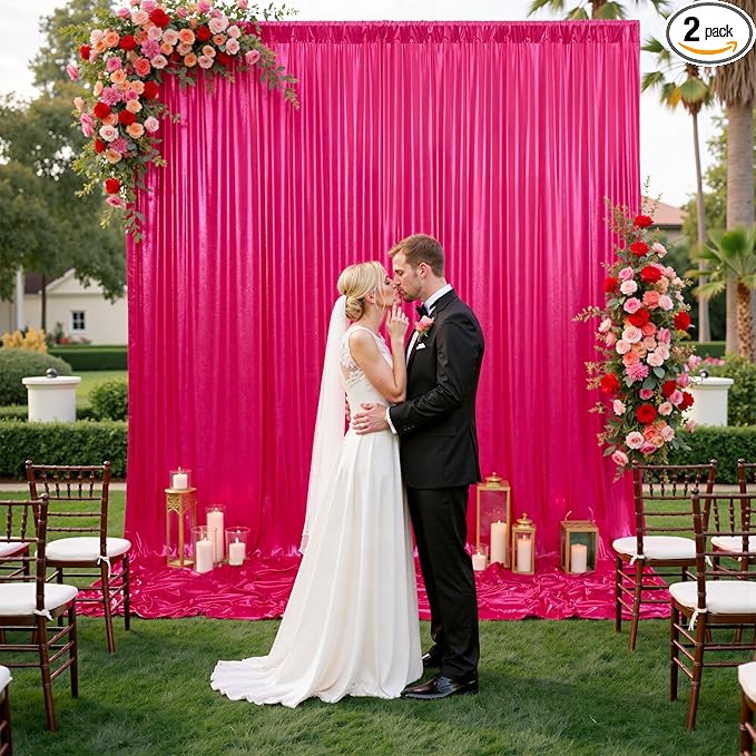 10x10ft Shimmer Hot Pink Sequin Backdrop Curtain for Parties, Thick Wrinkle Free Glitter Fuchsia Photo Backdrop Drapes Curtains for Birthday Wedding Halloween Photography Background-2 Panels 5x10ft