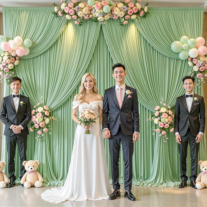 40ft x 12ft Sage Green Backdrop Curtains Wrinkle Free Backdrop Curtain for Wedding Parties Green Fabric Backdrops Drapes Back Drop Cloth Bridal Shower Stage Curtains Wedding Decorations for Reception