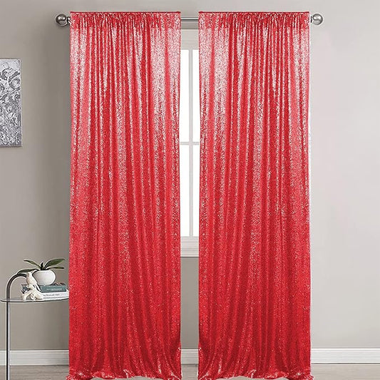 Red Sequin Backdrop Curtains 2 Panels 2FTx8FT Glitter Red Drapes Backdrops Sparkly Photo Backdrop Party Wedding Baby Shower Curtain Sparkle Photography Background