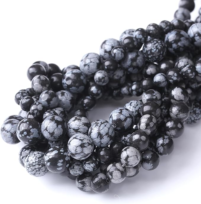 Snowflake Stone Beads for Jewelry Making DIY Craft Gemstone Beads Kit (8mm, 45pcs) Smooth Healing Crystal Beads for Bracelets, Necklaces, Home Decor