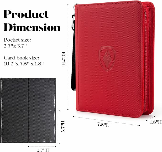 4 Pocket Card Binder for 320 Cards, Fabmaker Premium Zip Trading Card Binder, Portable PU Card Collection Binder, Collector Card Album, Card Folder for MTG, TCG, Sports Cards, Game Cards (Red)
