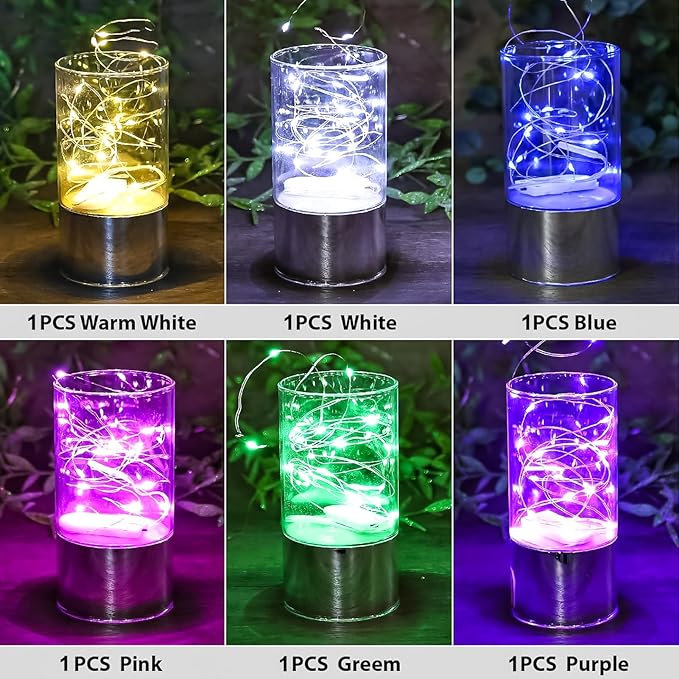 HXWEIYE 6 Pack Multicolor Fairy Lights Battery Operated, 7ft 20LED Mini Fairy String Lights Mason Jar Lights, Waterproof Firefly Starry Lights for DIY Wedding Party Bedroom Patio Christmas Décor