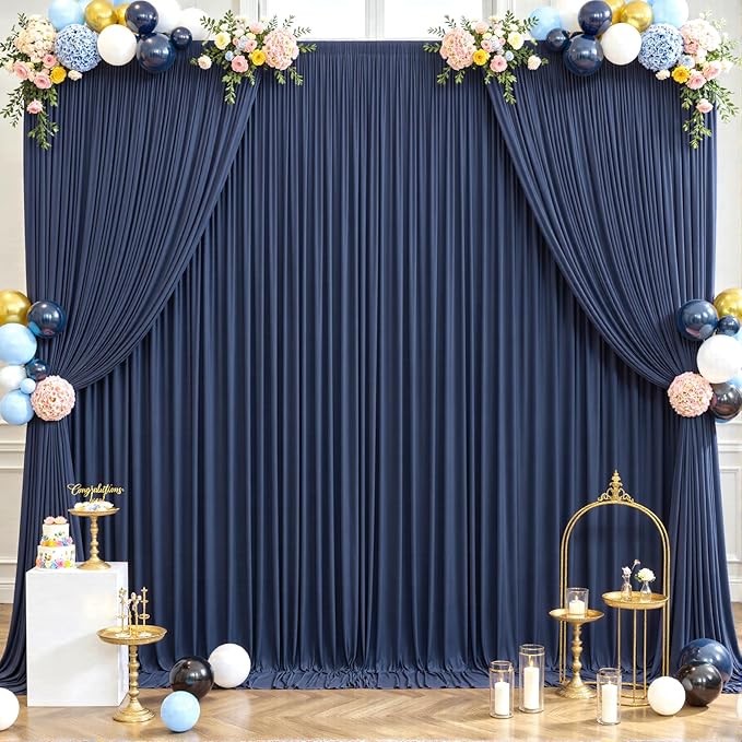 40ft x 12ft Navy Blue Backdrop Curtains Wrinkle Free Backdrop Curtain for Wedding Parties Blue Fabric Backdrops Drapes Back Drop Cloth Bridal Shower Stage Curtains Wedding Decorations for Reception