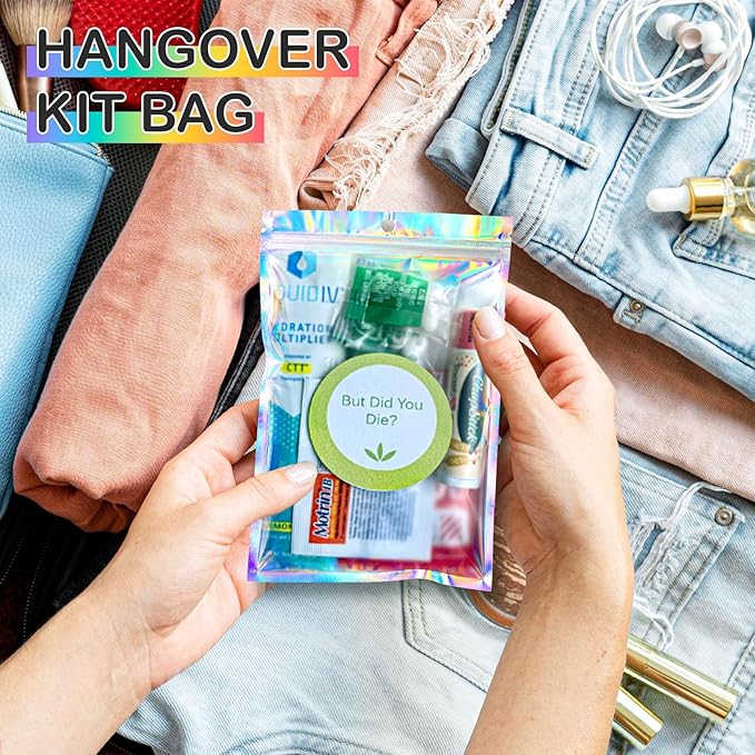 Funfery 50 pcs Mylar Holographic Bags Clear Window Resealable Bags,Foil Bag with Zipper,Sealing Pouch Smell Proof Packaging Bags for Food Storage,Candy,Party Favor Sample Business Supplies(5.5x7.9in)