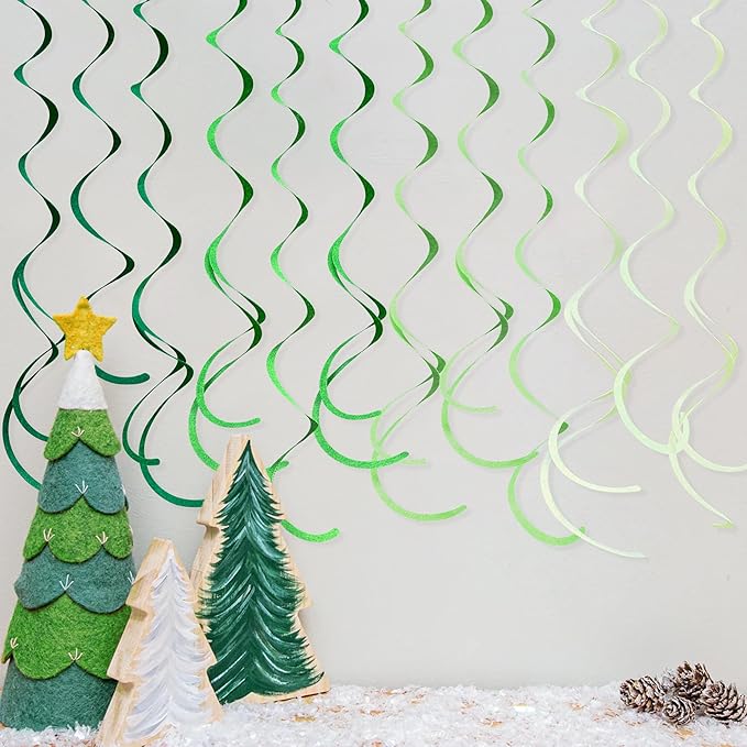 36Pcs Green Hanging Swirl Decorations Ombre Green Felt Swirl Streamer Spiral Ceiling Garland for Spring Summer Birthday Wedding Baby Shower Graduation Christmas St Patrick's day Holiday Party Supplies