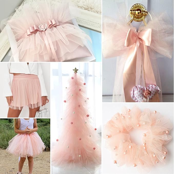 Blush Tulle Fabric Rolls 6 Inch by 200 Yards (600 feet) Fabric Spool Tulle Ribbon for DIY Blush Tutu Bow Baby Shower Birthday Party Wedding Decorations Craft Supplies