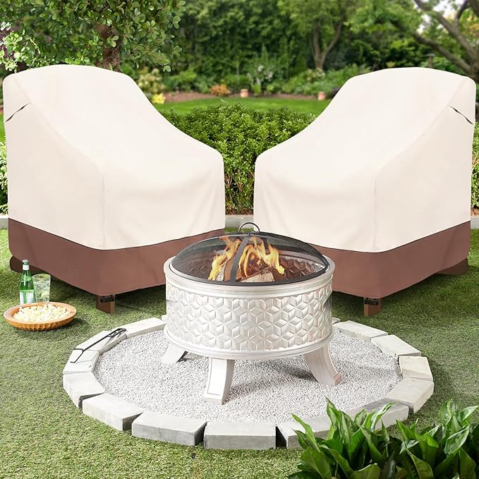 okcool Patio Adirondack Chair Cover 2 Pack,Waterproof Heavy Duty Outdoor Chair Covers,Patio Adirondack Chair Cover for Outdoor Chair,(33W x 35D x 36H inches),Beige & Brown
