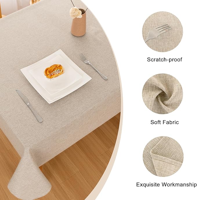 Hiasan Faux Linen Rectangle Tablecloth - Wrinkle and Stain Resistant Washable Table Cloth for Kitchen Dining Room Holiday Table Cover for Party Dinner, Beige, 54 x 120 Inch