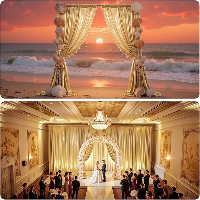 PartyVillage 10x14FT Gold Sequin Backdrop Curtain -2 Panels 5x14FT Wrinkle Free Shimmer Back Drop Cloth, Glitter Backdrop Drapes for Photography, Birthday, Wedding, Graduation Background