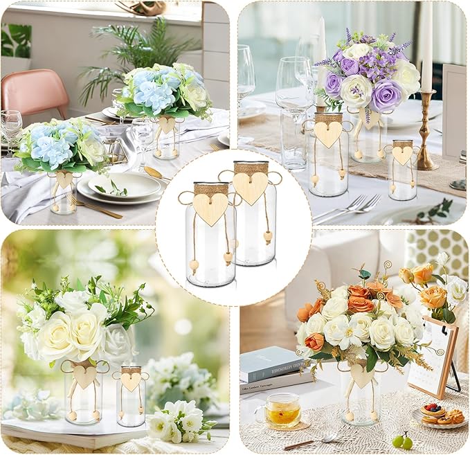 Vintage Glass Vases for Flowers, Set of 6 Mason Jar Vase Table Centerpieces for Farmhouse Room Decor, Wedding, Bridal Shower Bud Vase Set (Medium)