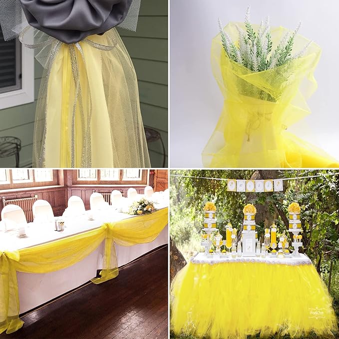 Yellow Tulle Fabric Rolls 6 Inch by 200 Yards (600 feet) Fabric Spool Tulle Ribbon for DIY Yellow Tutu Bow Baby Shower Birthday Party Wedding Decorations Craft Supplies