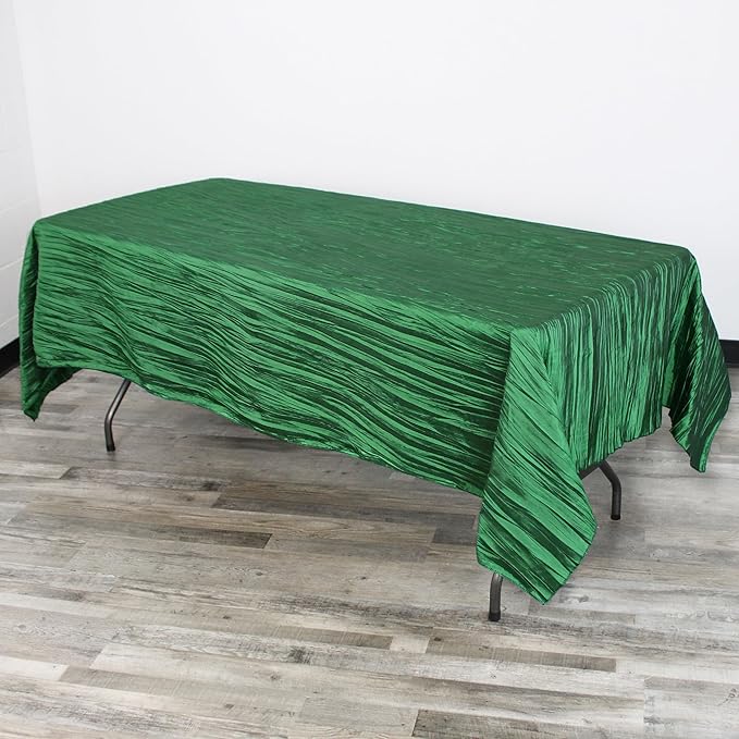 YOUR CHAIR COVERS - 60 x 102 inch Rectangular Crinkle Taffeta Tablecloth - Hunter Green, Rectangle Table Linens for 6 ft Rectangular Tables, Wedding Crushed Table Cloth