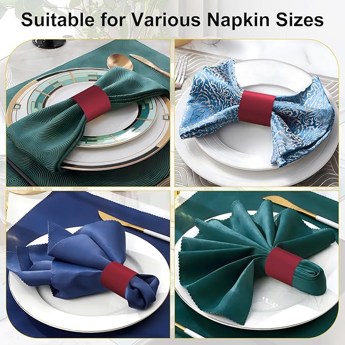 Polymer Material Reusable Napkin Band, Glue-Free Tear-Proof Water Resistant Oil-Proof Napkin Bands Set of 100(Front Burgundy Color and Back White), 6 Adjustable Sizes Napkin Rings