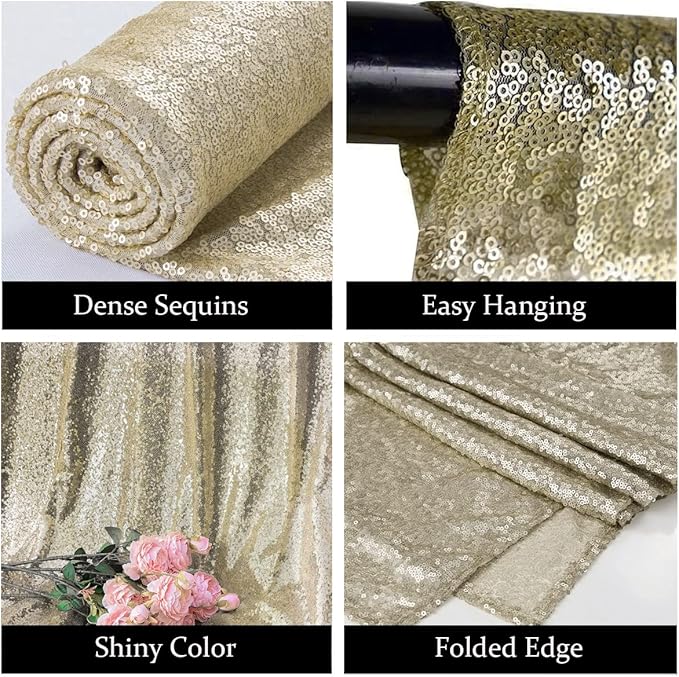 Champagne Gold Sequin Backdrop Curtains 8FTx8FT 1 Panel Sparkly Background Drapes for Party Birthday