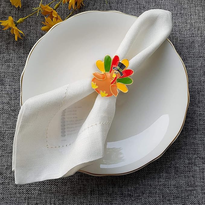 Halatool Thanksgiving Turkey Napkin Rings Set of 6, Alloy Fall Napkin Rings Dinner Tables Holders for Thanksgiving Weddings Holidays Gathering Dinner Party Decorations