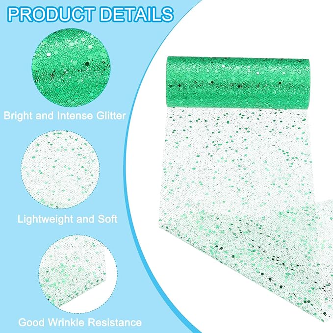 PATIKIL Tulle Fabric Rolls, 6 Inch by 10 Yards Fabric Spool Tulle Sparkling Ribbon Netting Sequin for DIY Tutu Skirts Crafts Wedding Party Decorations, Grass Green