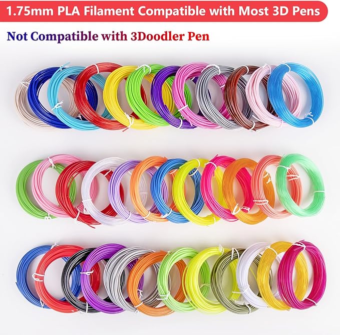 36 Colors 3D Pen Filament 1.75mm PLA, Each Color 32.8 Feet, Total 1181 Feet 3D Pen Filament Refills 3D Printing Pen Refills with High-Precision Diameter Not Compatible with 3Doodler Pen