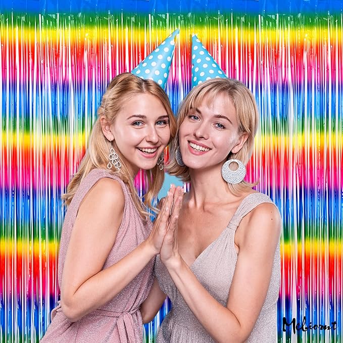 4 Pack Dark Rainbow Fringe Curtain Backdrop, 3.2Ft x 6.6Ft Metallic Tinsel Foil Fringe Streamers Background for Photo Booth Birthday Wedding Baby Shower Carnival Easter Mother’s Day Party Decorations