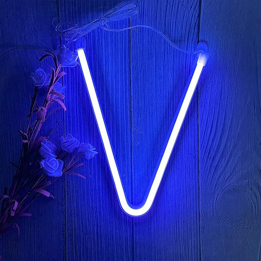 ENUOLI Light Up Letters Neon Signs, Blue Alphabet Neon Lights Wall Decor for Home, Birthday Party, Bar, Valentine’s Day Word-Blue Letter (V)